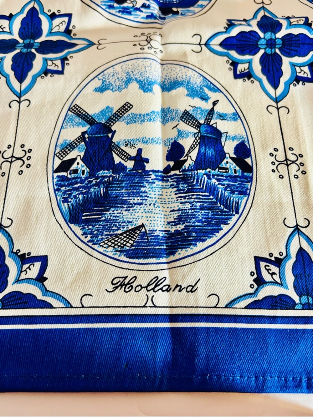 Vintage Dutch Holland Blue Windmill Tea Towel Delft Style